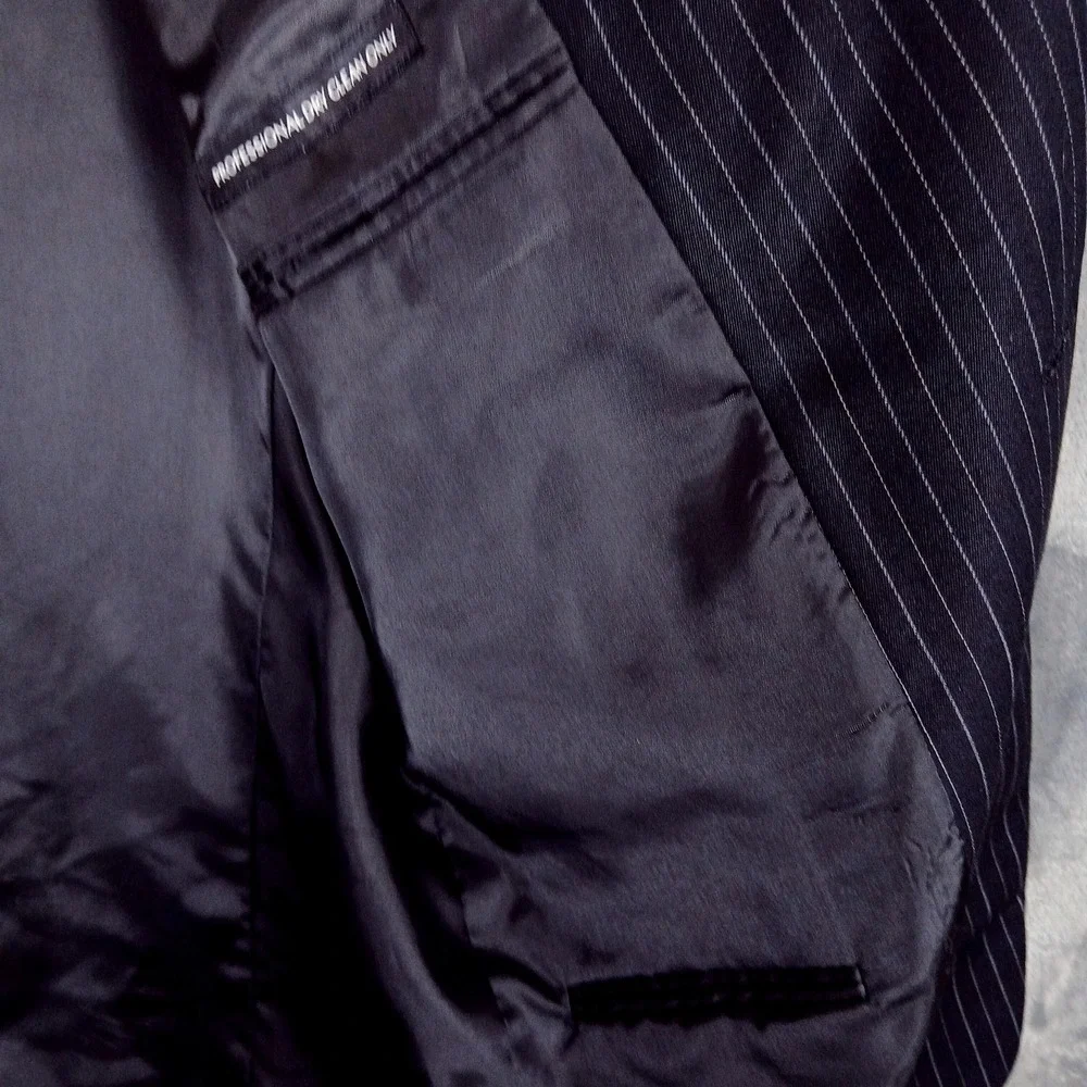 Jones‎ New York Mens 42R Wool Pinstripe Blazer Jacket Navy Stripe Classic Y2K